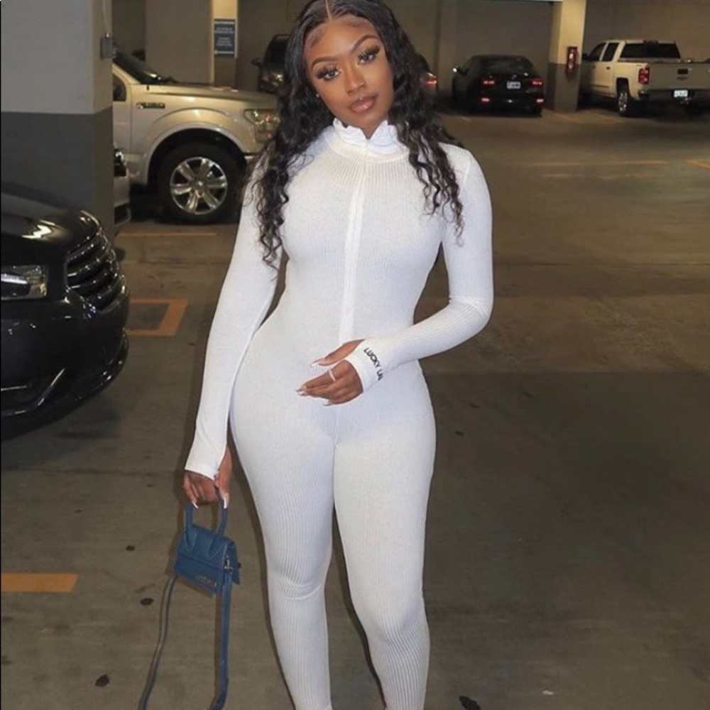 Lucky Label Make a Wish White Ribbed Jumpsuit